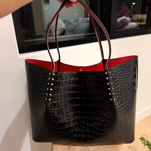 LouBoutin Elegant Black Crocodile-Embossed Tote - Like New